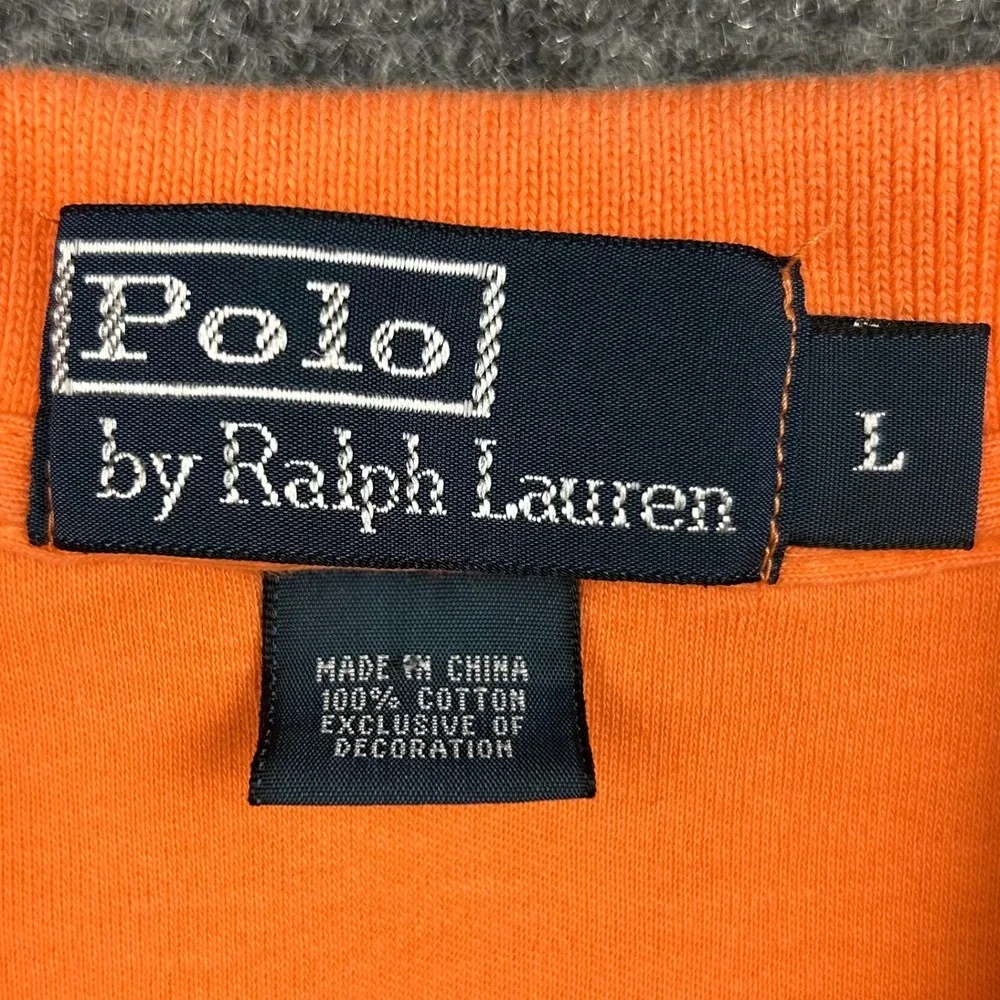 Polo Ralph Lauren Polo Shirt Mens L Orange Short Sleeve Green Pony Cotton Pique